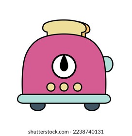 Simple icon of bakery. Colorful sticker with bread toaster. Equipment for confectionery or coffee shop. Design element for social network. Cartoon flat vector illustration isolated on white background