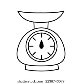 Simple icon of bakery. Line sticker with confectionery equipment. Scales for weighing ingredients. Design element for interfaces. Cartoon flat vector illustration isolated on white background