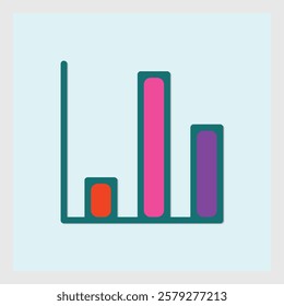 Simple Icon of a Bar Chart with Teal Red Pink and Purple bars on a light background