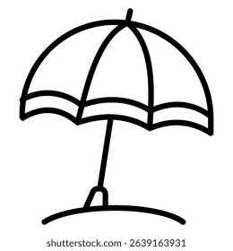 Simple icon of a beach umbrella, perfect for use in summer themed designs.