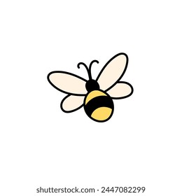 Simple icon of beekeeping with flying busy bee. Cute honeybee flies. Funny bumblebee with wings. Apiculture abstract symbol. Striped honey insect. Flat isolated vector illustration on white background