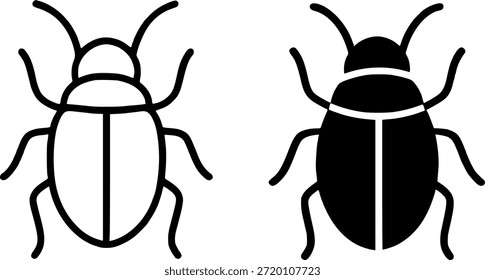 Simple icon, beetle illustration, outline and silhouette versions