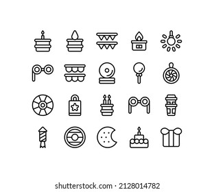 Simple Icon Of Birtday And Party-related. Contain Such Icons As Cake, Flag, Lamp, Disk, Fire-cracker, Glasses, And More. Editable Stroke.