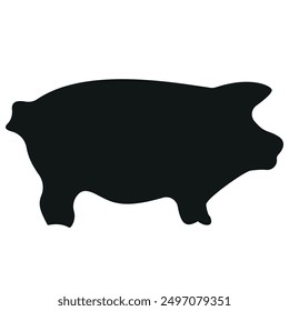 simple icon black shape of a farm pig in black color in profile, vector