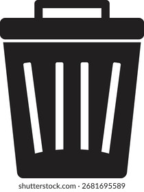 Icono simple de un cubo de basura negro con listones de Vertical