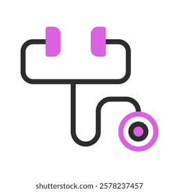A simple icon of black and violet stethoscope icon