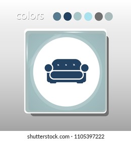 Simple icon. Blue colors. Flat design. Cold shades. Illustration can be used in the internet shop,
banners, websites, computer programs, advertisements. Sofa icon. Furniture.
