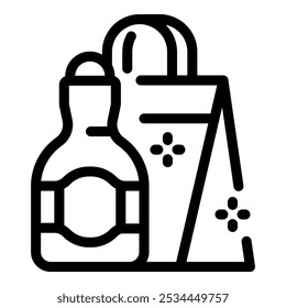 Simple icon of a bottle of wine in a gift bag, perfect for retail and shopping situations