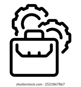 Simple icon of a briefcase with gears, representing the concept of business project management