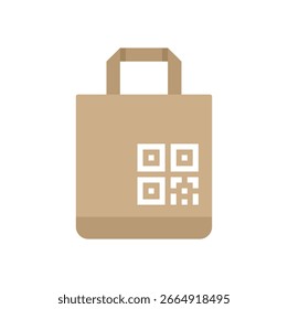 Einfaches Symbol einer braunen Papiertasche mit einem QR-Code, für Themen des Online-Einkaufs und der Lieferung