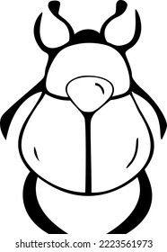 Simple icon of a bug. Black line hand drawn scarab beetle isolated on white. One line contour drawing. Vector illustration