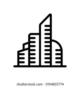 Simple Icon Of Building, City Or Town, Bank Or Office. Black Icon On White Background