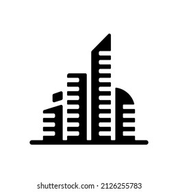 Simple Icon Of Building, City Or Town, Bank Or Office. Black Icon On White Background