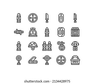 Simple icon of Building-related line icon. Contain such icons as tower, rope, passport, tent. Editable stroke.
