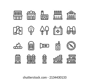 Simple icon of Building-related line icon. Contain such icons as tower, factory, compass, bank. Editable stroke.