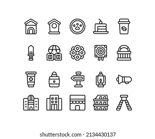 Simple icon of Building-related line icon. Contain such icons as kabah, colleseum, hotel, knife, food. Editable stroke.
