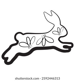 simple icon of a bunny in the moment of a nap with chamomile buds in line art style, for logos or various holiday designs