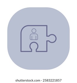 Simple icon of business integration, featuring puzzle piece with person symbol. Collaboration and teamwork in professional setting concept
