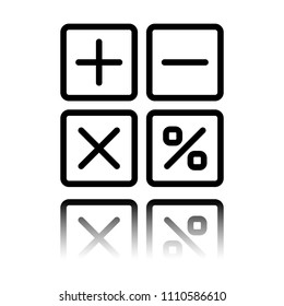 simple icon of calculator. Black icon with mirror reflection on white background