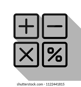 simple icon of calculator. Black object with long shadow on white background
