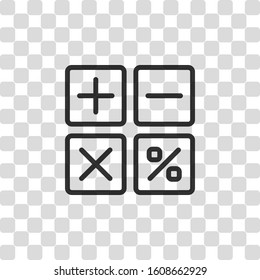 simple icon of calculator. Black symbol on transparency grid