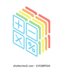 simple icon of calculator. Stack of colorful isometric icons on white background