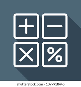 simple icon of calculator. White flat icon with long shadow on background