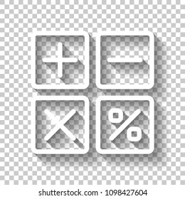 simple icon of calculator. White icon with shadow on transparent background