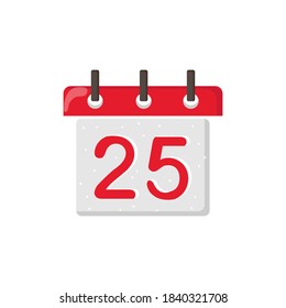 Simple icon calendar December 25, Catholic Christmas.  Modern red-and-white calendar icon with snowflakes. The occasion of Catholic Christmas. Vector graphics