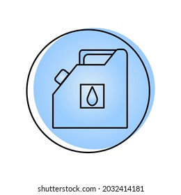 Simple icon canister with oil. Tank with gasoline, fuel, blue and white background. Logo Oil Industry. Vector illustration