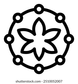 Simple icon of a cannabis flower surrounded by a network, representing the interconnected nature of the legal cannabis industry