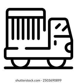 Simple icon of a cargo delivery truck driving on a road