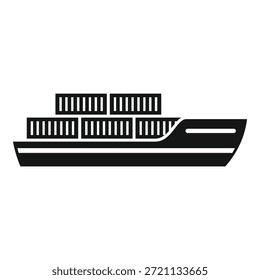 Icono simple de un barco de carga que transporta contenedores de carga, perfecto para representar el envío internacional y la logística