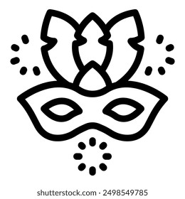 Simple icon of a carnival mask with feathers surrounded by confetti