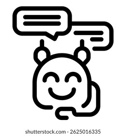 Simple icon of a chatbot having a conversation and expressing happiness