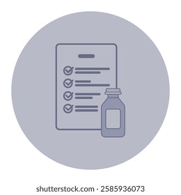 Simple icon of checklist and medication bottle. Health-related tasks or items to manage wellness effectively in daily life concept