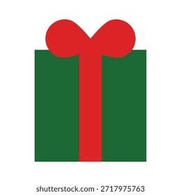 Un icono simple de un regalo de Navidad envuelto en un estilo de arte plano con un lazo rojo
