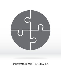 Simple icon circle puzzle in gray. Simple icon circle puzzle of the four elements. Flat design. Vector illustration EPS10.