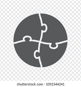 Simple icon circle puzzle in gray. Simple icon circle puzzle of the four elements on transparent background. Flat design. Vector illustration EPS10.