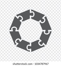 Simple icon circle puzzle in gray. Simple icon octagon puzzle of the eight elements on transparent background. Flat design. Vector illustration EPS10.