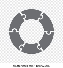 Simple icon circle puzzle in gray. Simple icon circle puzzle of the six elements on transparent background. Flat design. Vector illustration EPS10.