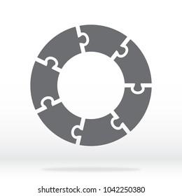 Simple icon circle puzzle in gray. Simple icon circle puzzle of the seven elements. Flat design. Vector illustration EPS10.