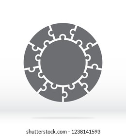 Simple icon circle puzzle in gray. Simple icon circle puzzle of the nine elements and center on gray background. Flat design. Vector illustration EPS10.