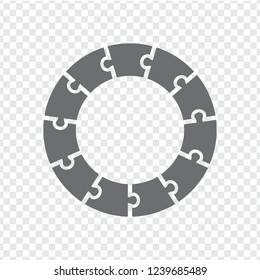 Simple icon circle puzzle in gray. Simple icon circle puzzle of the eleven elements on transparent background. Flat design. Vector illustration EPS10.