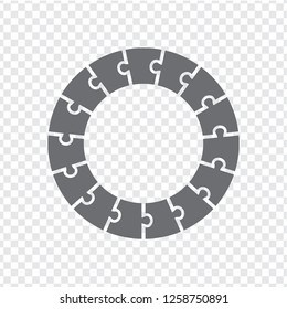 Simple icon circle puzzle in gray. Simple icon circle puzzle of the fifteen elements on transparent background. Flat design. Vector illustration EPS10.