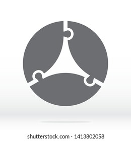 Simple icon circle puzzle in gray. Simple circle puzzle  of three pieces  on gray background. Flat design. Vector 
illustration EPS10. 