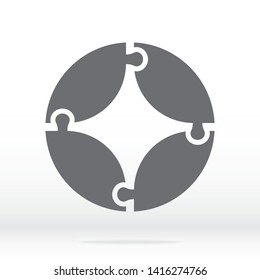 Simple icon circle puzzle in gray. Simple circle puzzle  of four pieces  on gray background. Flat design. Vector illustration EPS10. 
