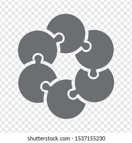Simple icon circle puzzle in gray. Simple icon puzzle of the six elements on transparent background for your web site design, logo, app, UI. Flat design.  EPS10.