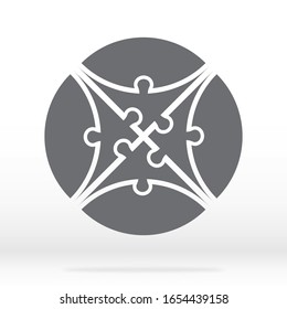 Einfaches Icon-Kreis-Rätsel auf Grau. Einfaches Icon-Puzzle der acht Elemente auf grauem Hintergrund. Flaches Design. Vektorillustration, Abbildung EPS10.