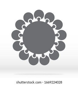 Einfaches Icon-Kreis-Rätsel auf Grau. Einfaches Icon-Puzzle der dreizehn Elemente und Mitte auf grauem Hintergrund. Flaches Design. Vektorillustration, Abbildung EPS10.